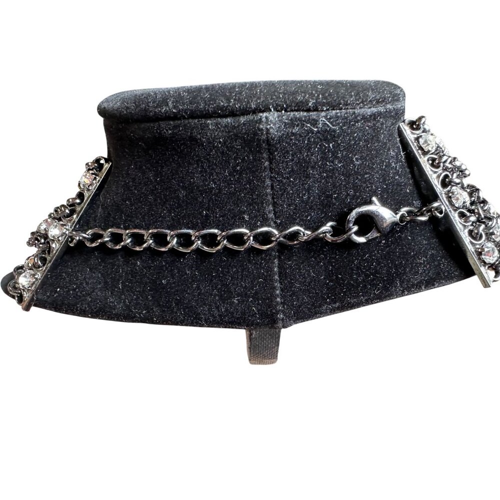 Vintage Black Metal Braid Chain Collar Necklace With Rhinestones 21" Long - Picture 4 of 4